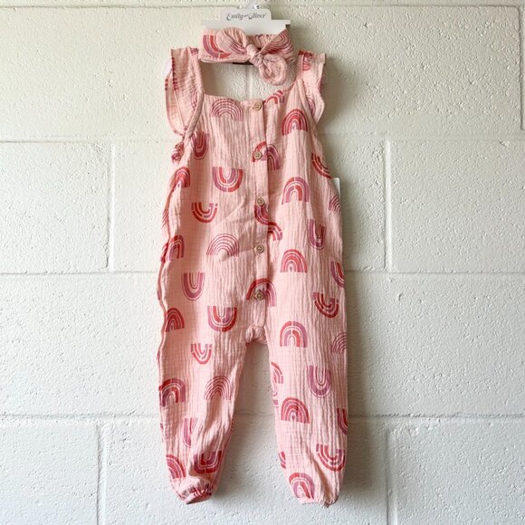 Emily And Oliver Other - Emily And Oliver Rainbow Sleeveless Jumpsuit One Piece With Headband 18 Months